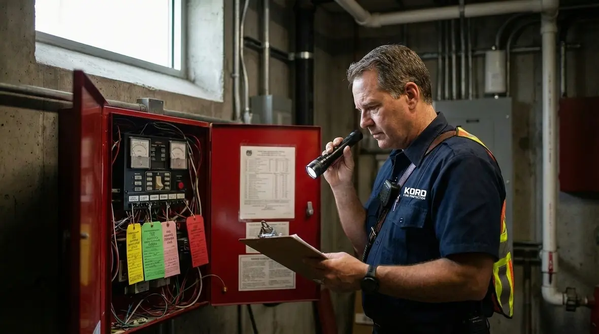 Fire alarm and sprinkler components reviewed during an inspection