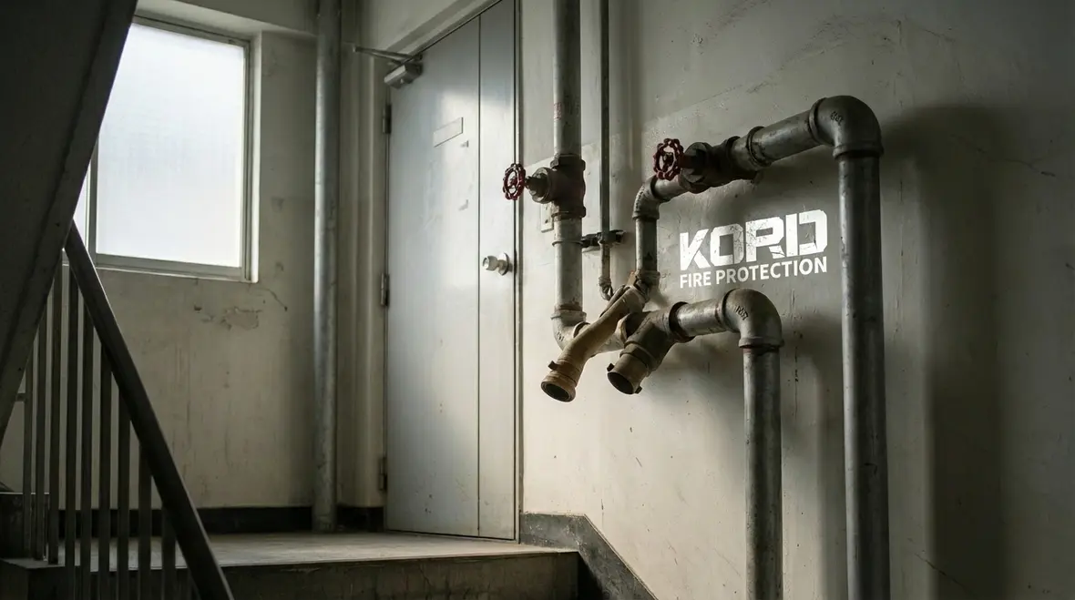 Fire standpipe valves in a high-rise stairwell