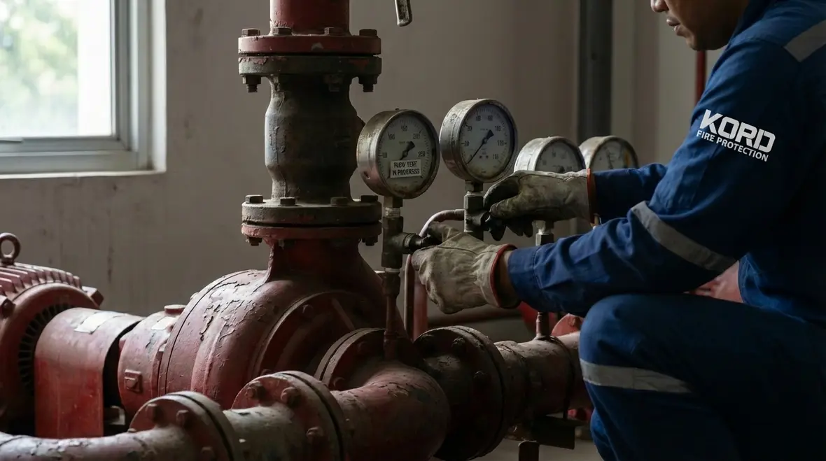 Technician inspecting fire pump under Regulation 4 in Los Angeles