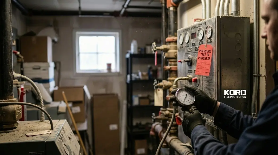 Technician reviewing Los Angeles Regulation 4 fire safety plans