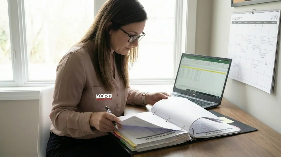 Technician reviewing Burbank commercial fire inspection checklist