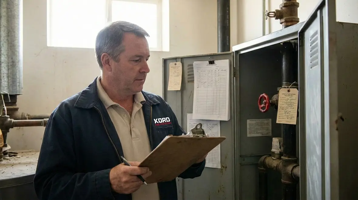 Fire alarm, sprinkler, and exit sign systems in an Oceanside building
