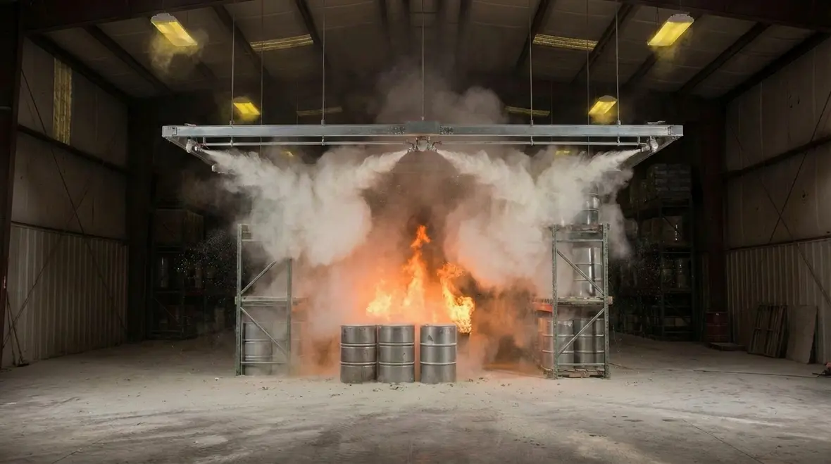 Diagram showing how chemical fire suppression interrupts combustion