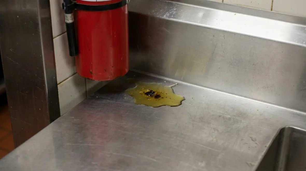 Technician inspecting a Class B fire extinguisher for flammable liquids