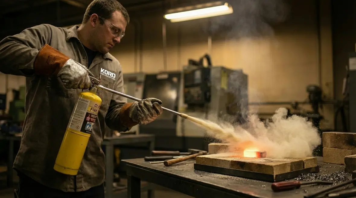 Close up of burning metal fire in industrial shop