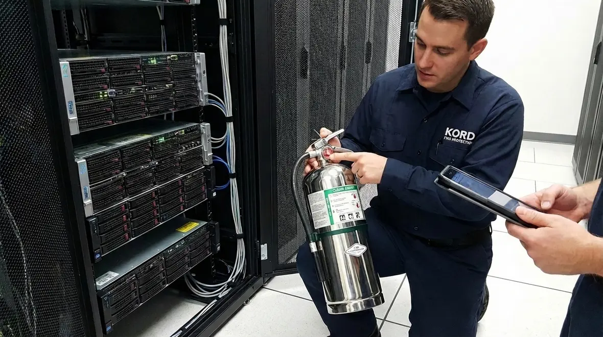 Clean agent fire extinguisher protecting electronic equipment