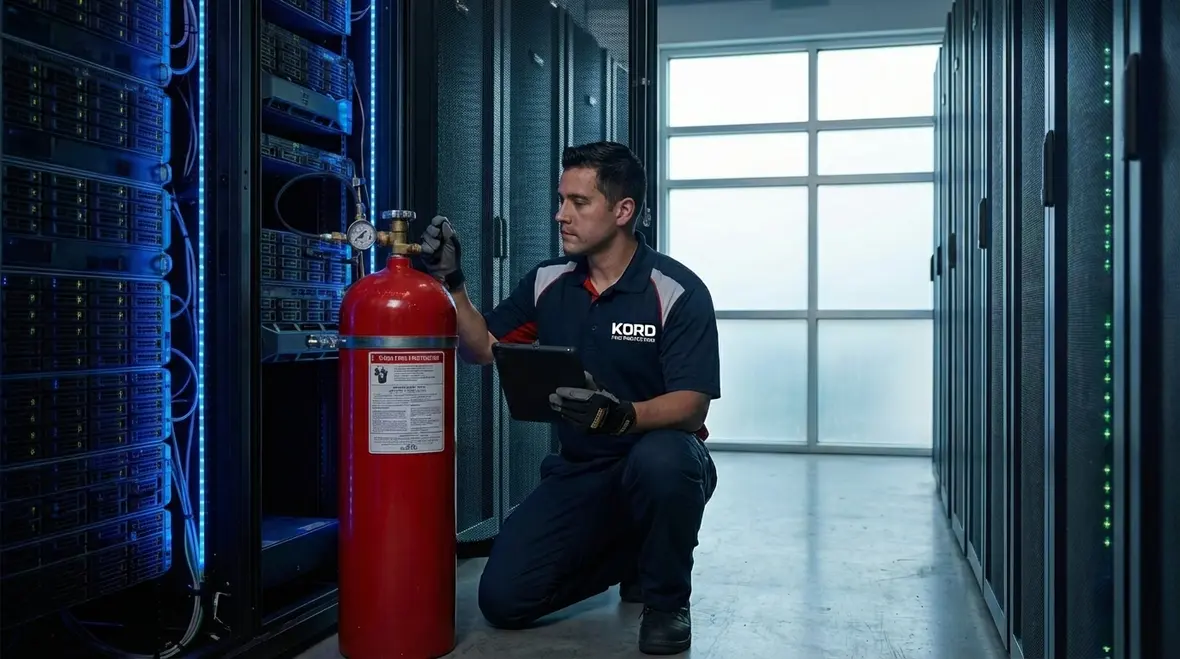 Clean agent cylinders serving a Los Angeles data center