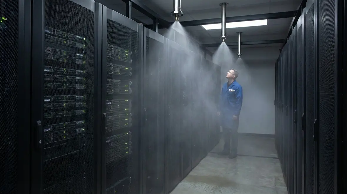 Clean agent fire suppression cylinders protecting server room