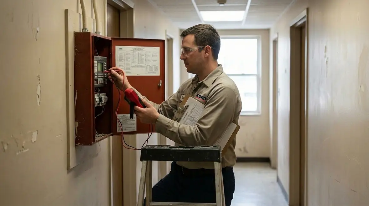 Property manager reviewing Los Angeles fire protection inspection report