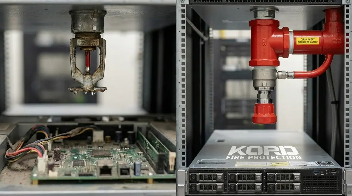 Technician configuring industrial clean agent fire suppression system