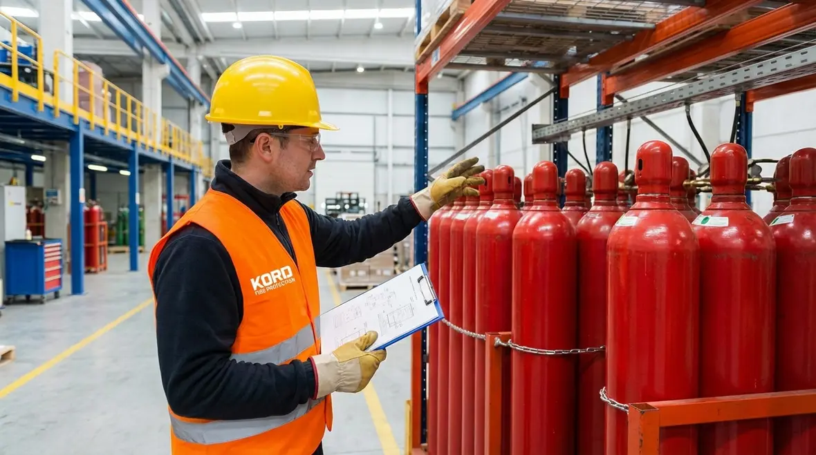 Overview of industrial fire suppression layout in a manufacturing plant