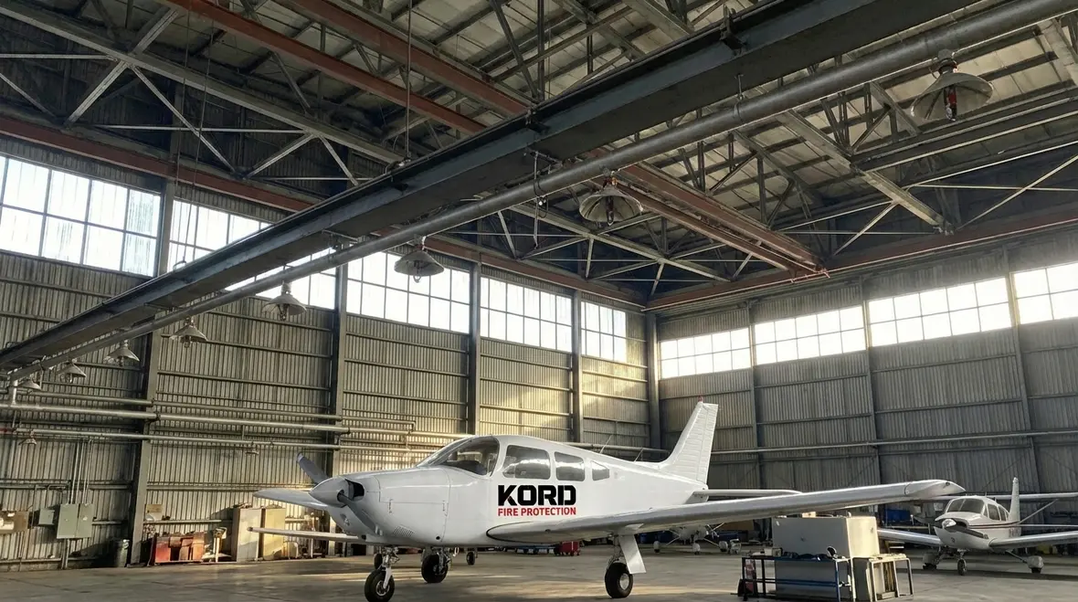 Close-up of deluge system valves, detectors, and piping in an LA industrial plant