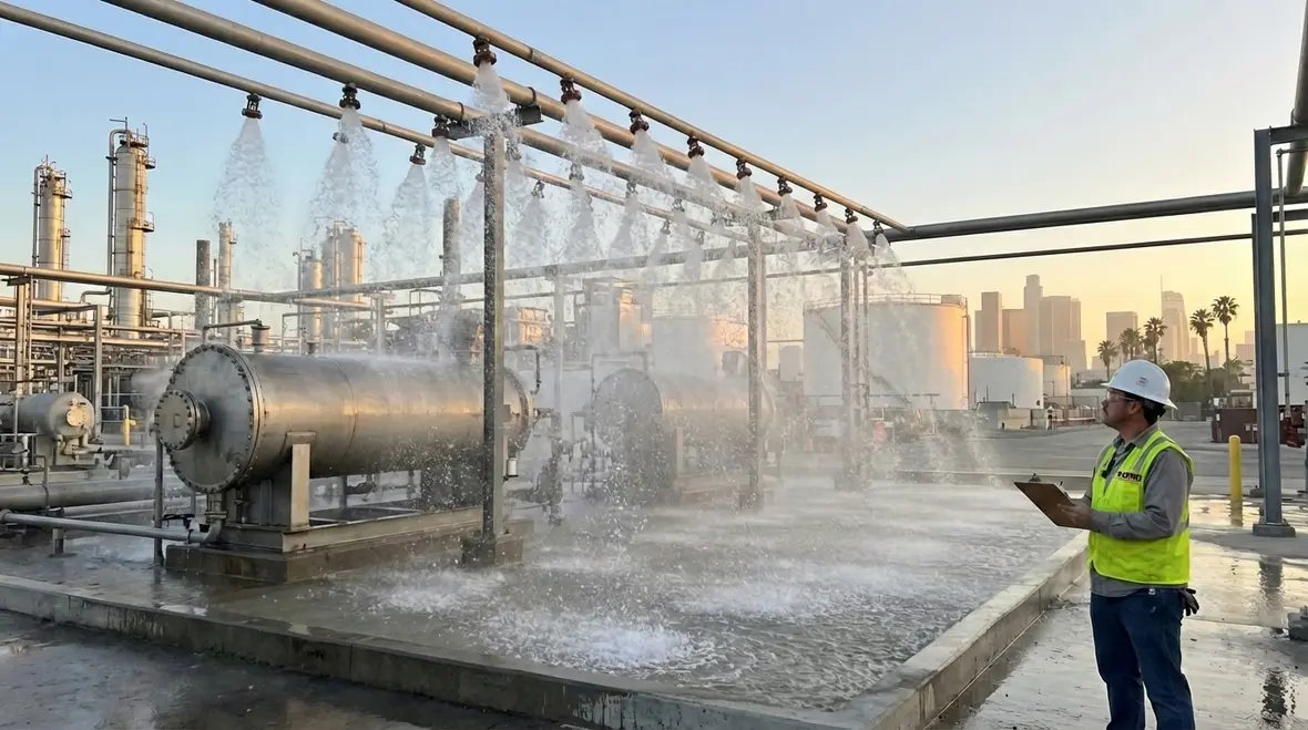Deluge fire suppression system protecting an industrial facility in Los Angeles