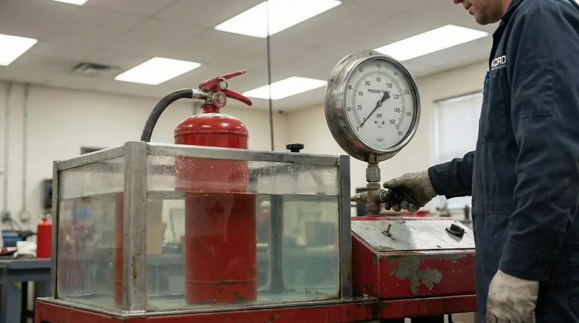 Person performing monthly fire extinguisher inspection