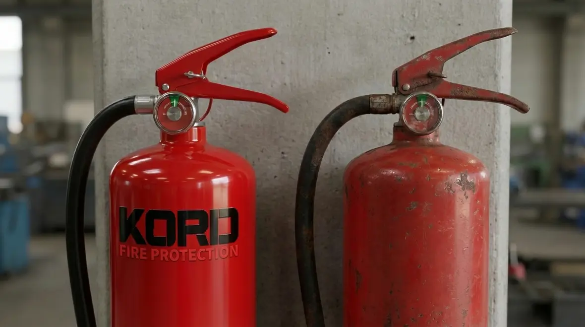 Row of different types of fire extinguishers
