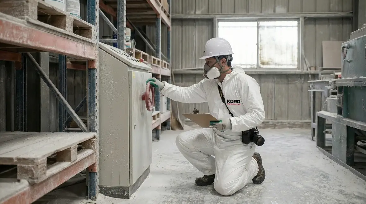 Dry chemical fire suppression residue on equipment and flooring