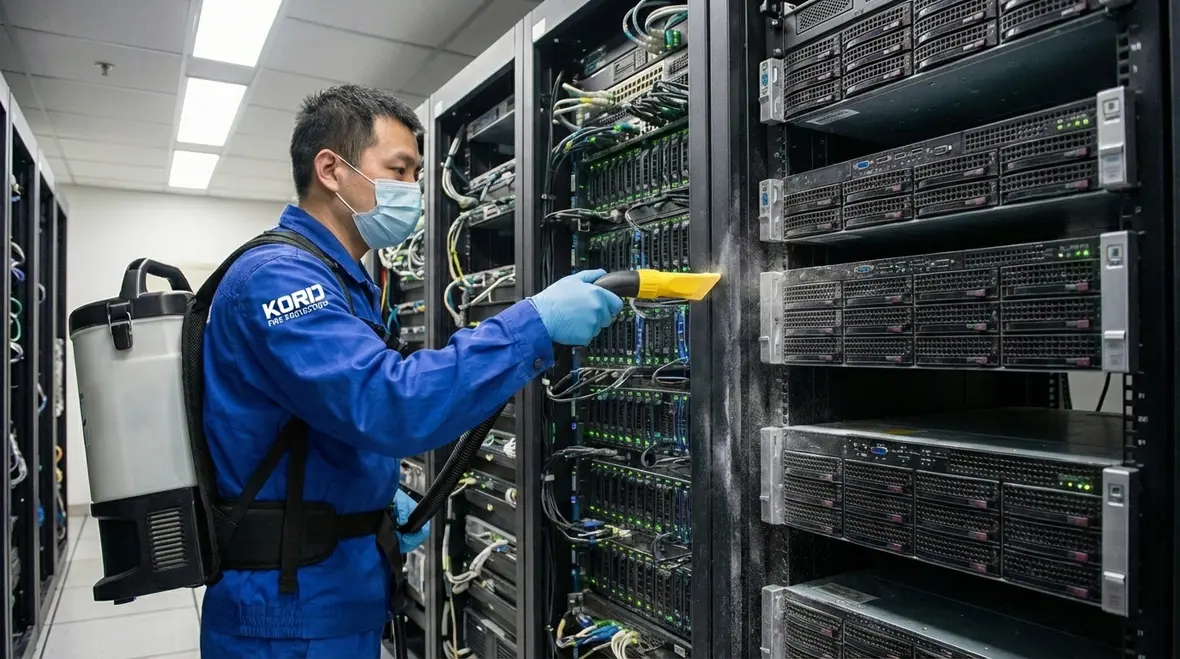 Professional team restoring a business after dry chemical fire suppression discharge