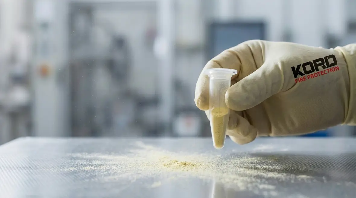 Close-up of dry chemical fire suppression residue particles