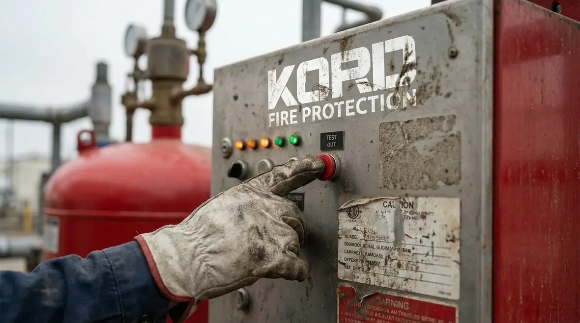 Dry chemical fire suppression system protecting industrial equipment