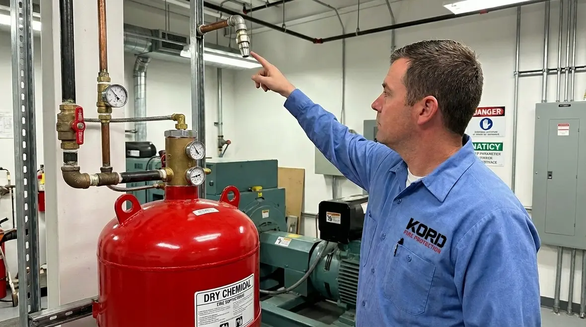 Dry chemical fire suppression system protecting industrial equipment