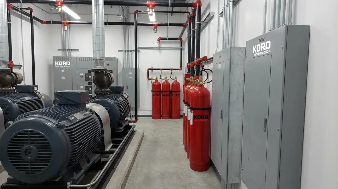 Dry chemical fire suppression system protecting industrial facility