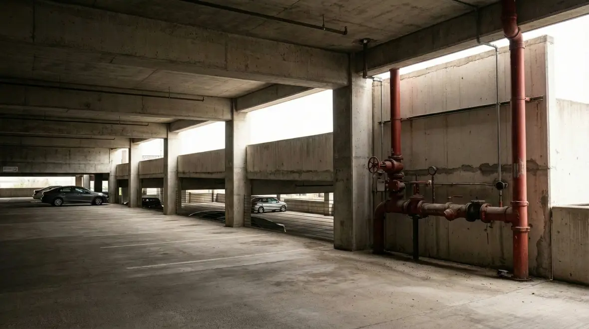 Vertical dry standpipe riser in a stairwell for firefighter hose connections