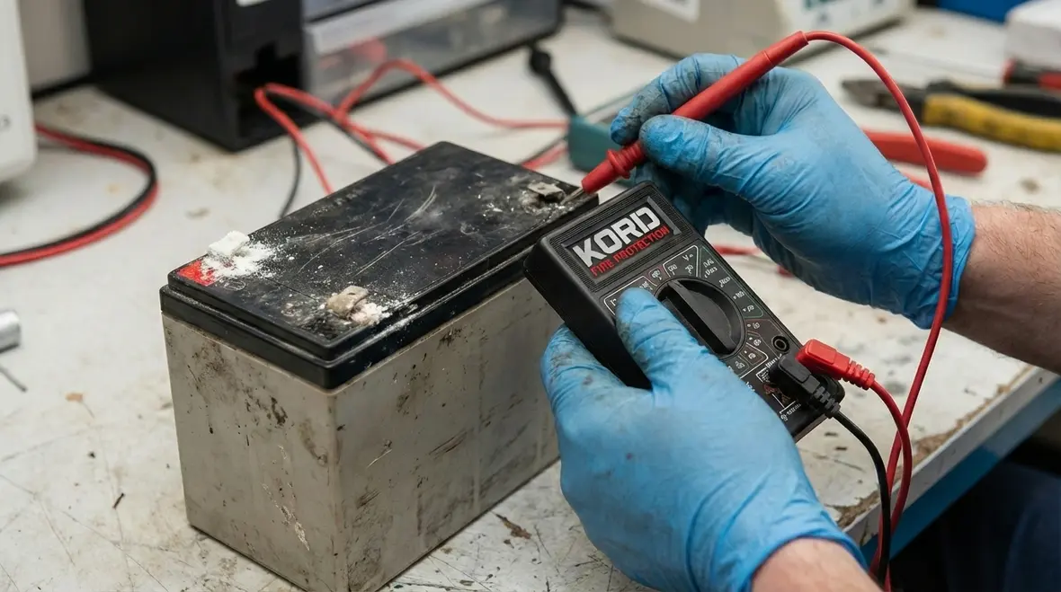 Close-up of emergency light unit and battery compartment