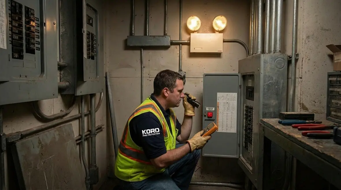 Exit stairwell illuminated by properly tested emergency lights