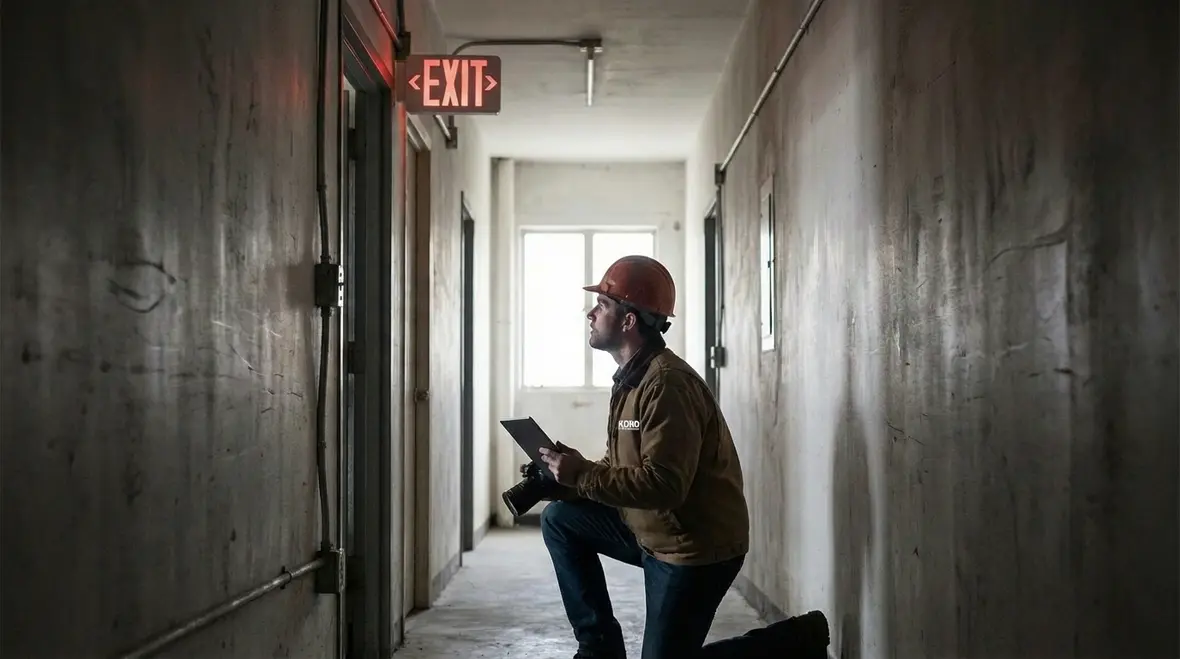 Technician performing emergency lighting service