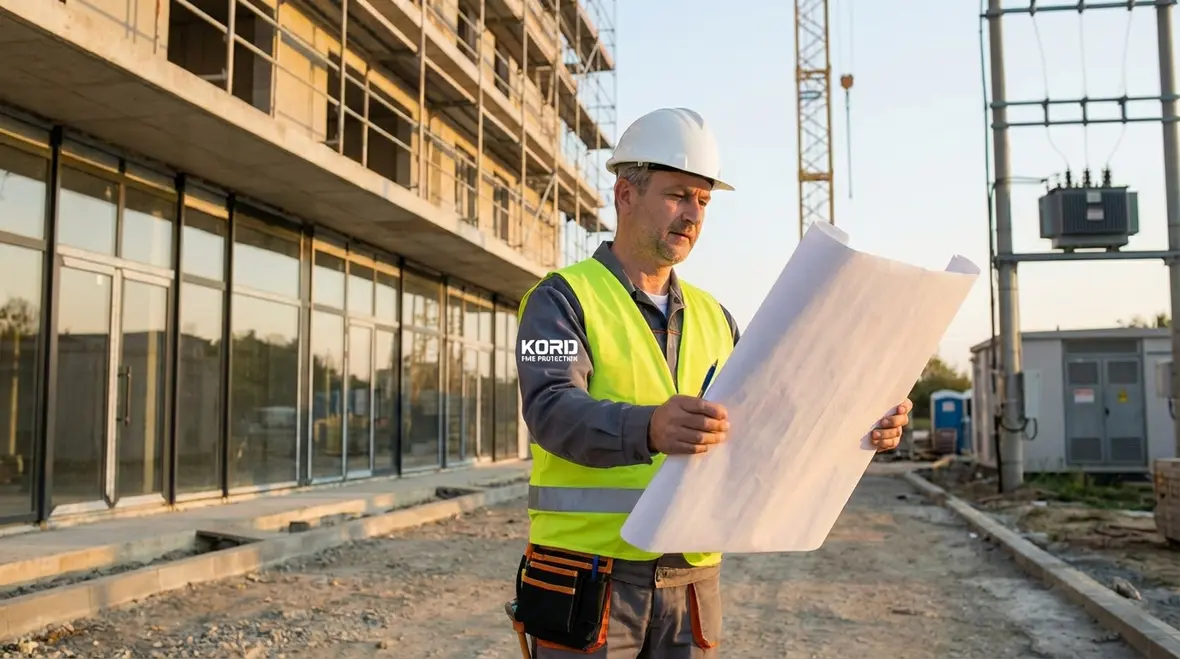 Technician inspecting government electrical and fire protection systems