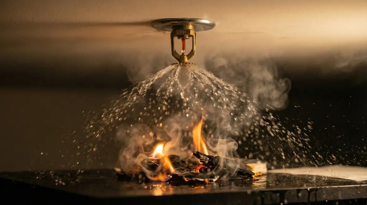 Ceiling view of commercial fire sprinkler system