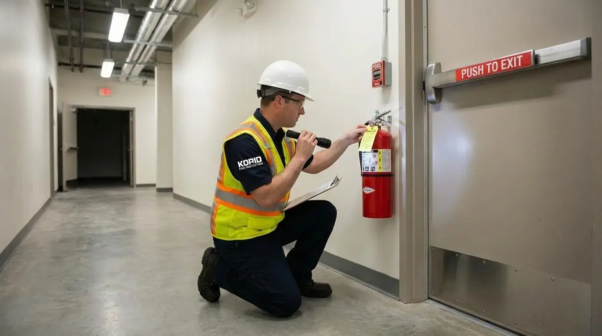 Fire safety specialist reviewing building layouts and fire protection systems