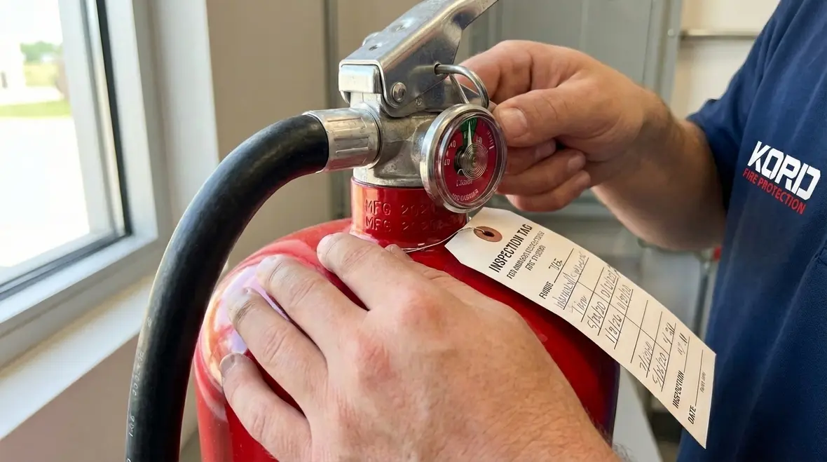 Fire extinguisher expiration date location on featured cylinder