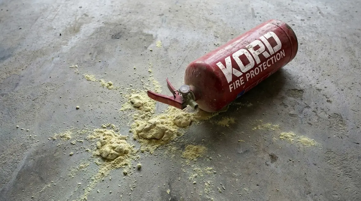 Fire extinguisher gauge showing low pressure in the red zone