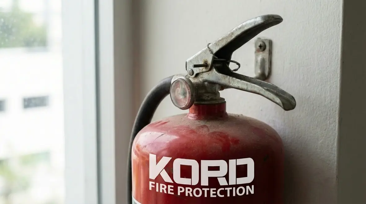 Technician examining a fire extinguisher for common failures
