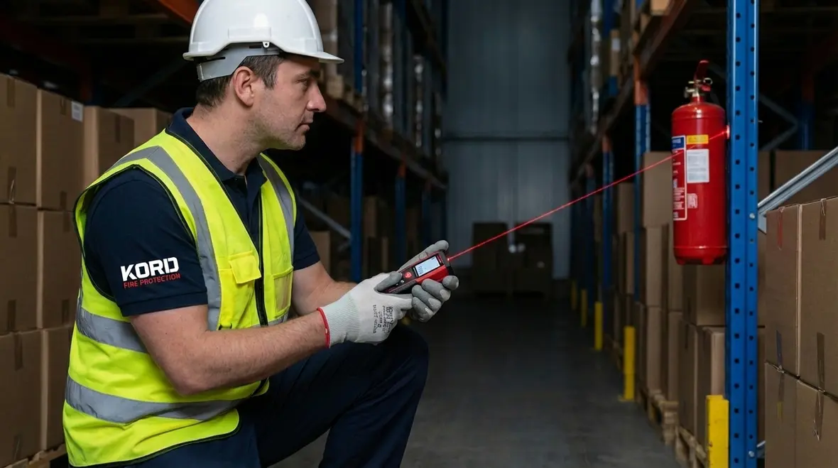 Visible and accessible warehouse fire extinguisher