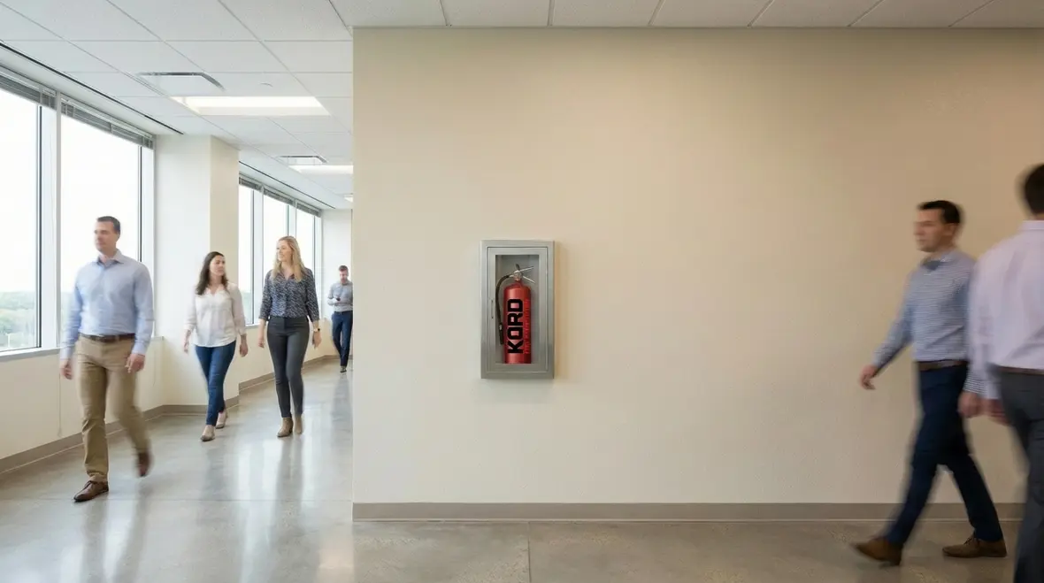 Fire extinguisher placement in office corridor