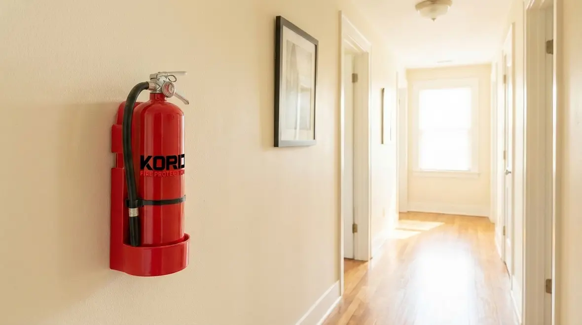 Apartment building hallway fire extinguisher