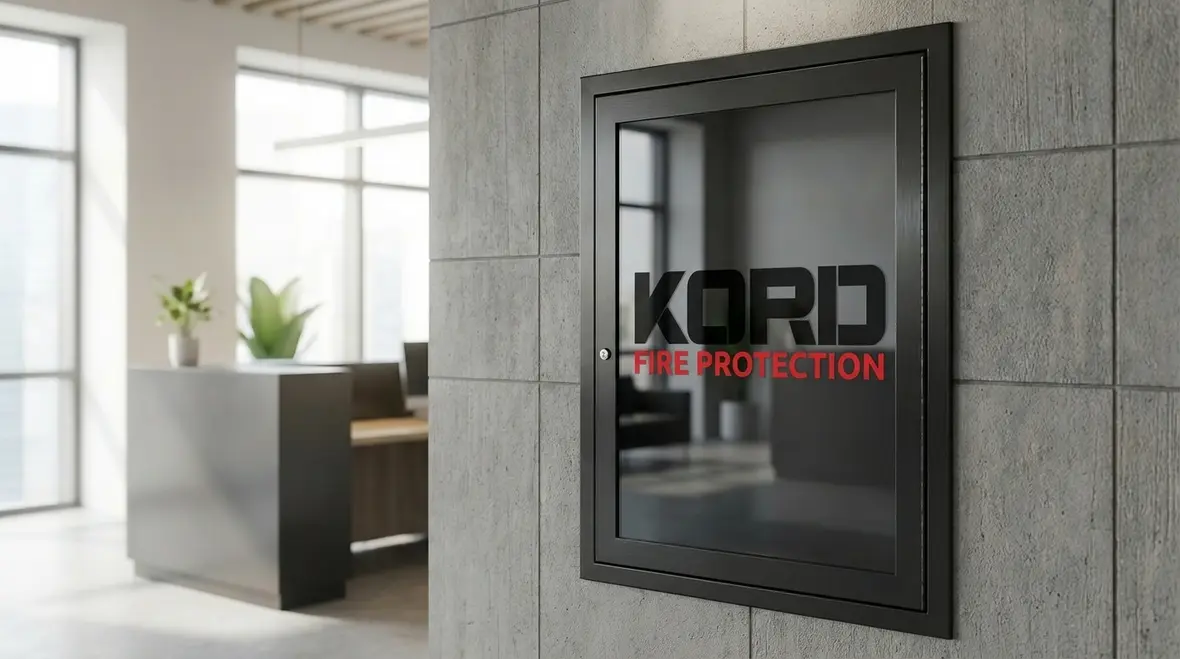 Close-up of a well-maintained fire extinguisher cabinet