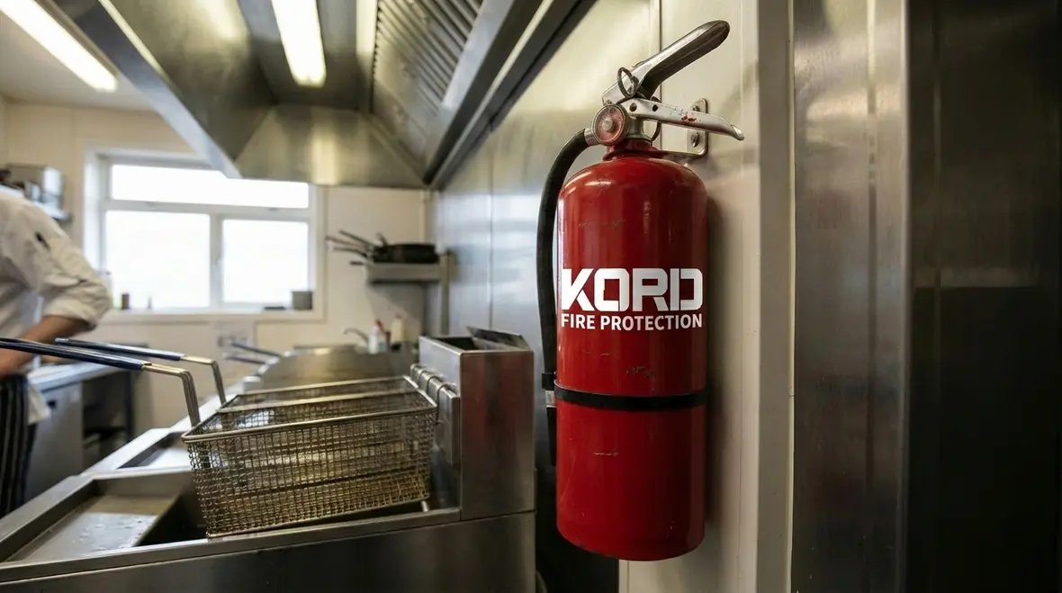 ABC dry chemical fire extinguisher mounted on a wall