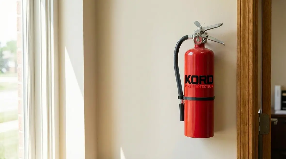 Technician explaining different fire extinguisher types