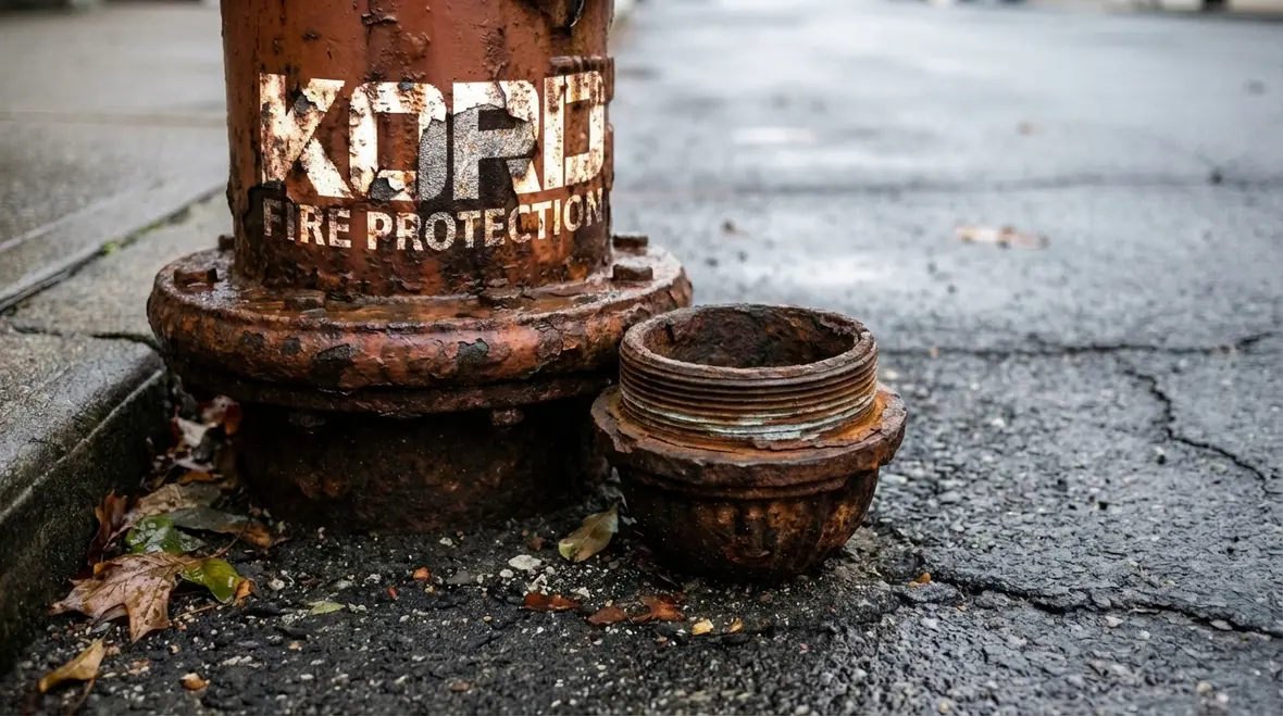 Damaged fire hydrant threads and open outlet