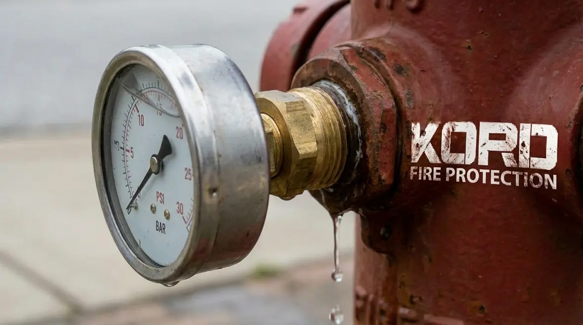 Gauges reading static and residual hydrant pressure during a flow test