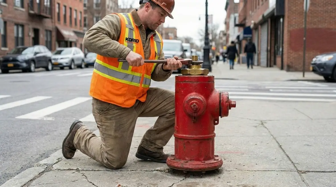 Close up of fire hydrant components during maintenance