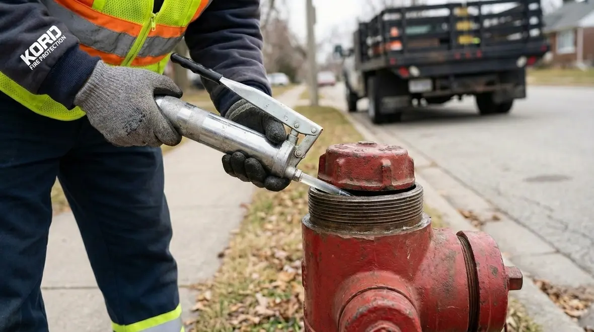 Technician performing fire hydrant inspection checklist