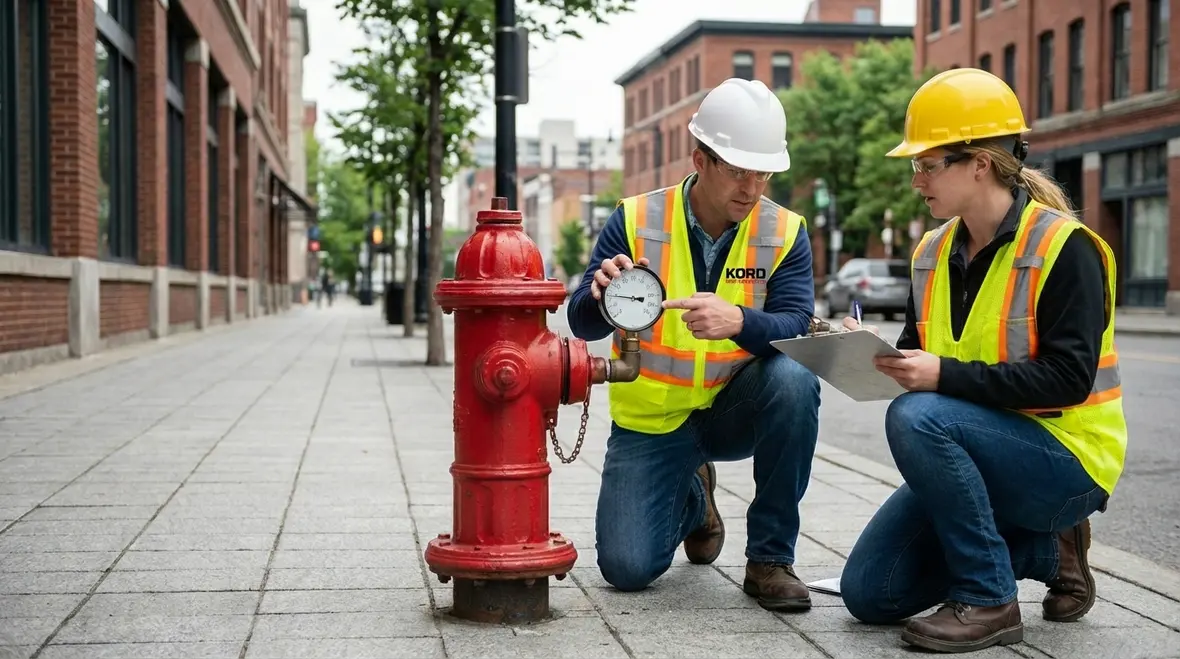 Municipal fire hydrant connected to underground water mains