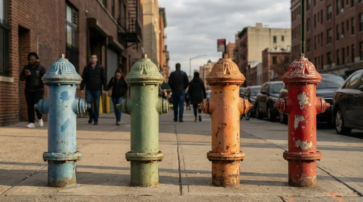 Fire technician inspecting a red fire hydrant