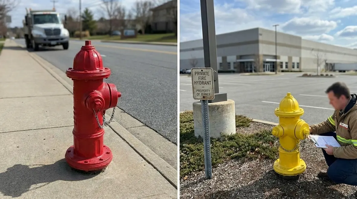 Fire hydrants in front of commercial property