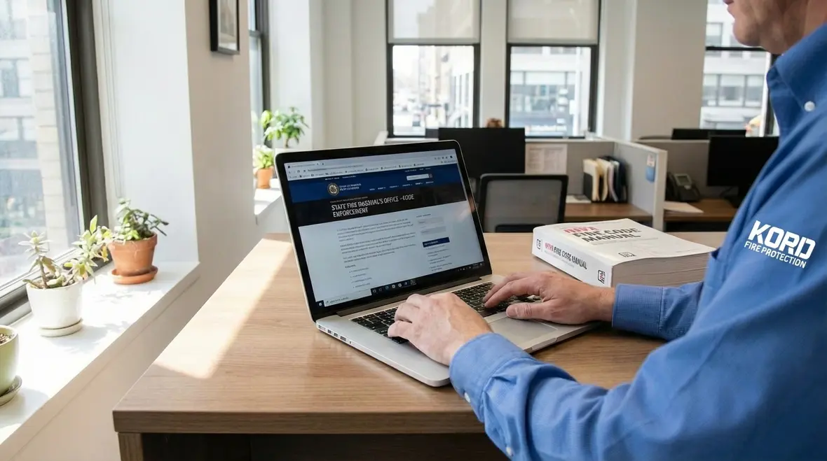Property manager checking current NFPA edition and state amendments