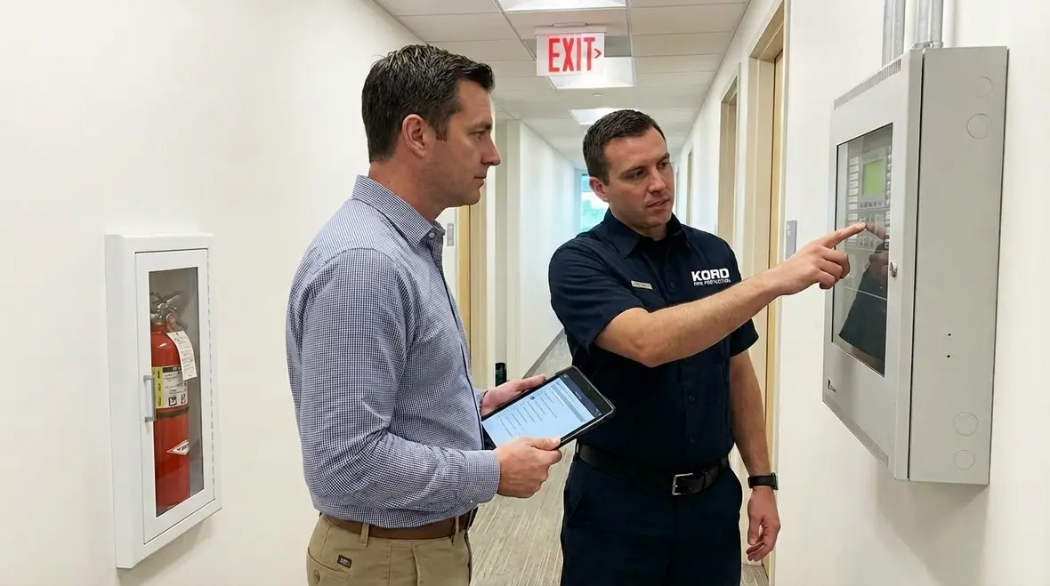 Facility team preparing for a 30-day fire inspection checklist